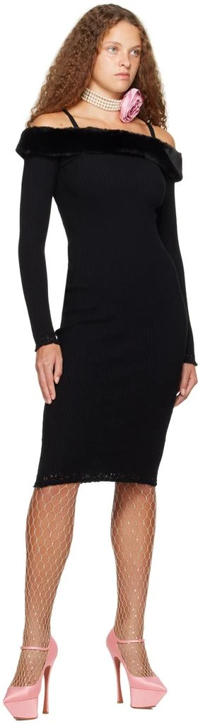BLUMARINE Black Faux-Fur Midi Dress 4