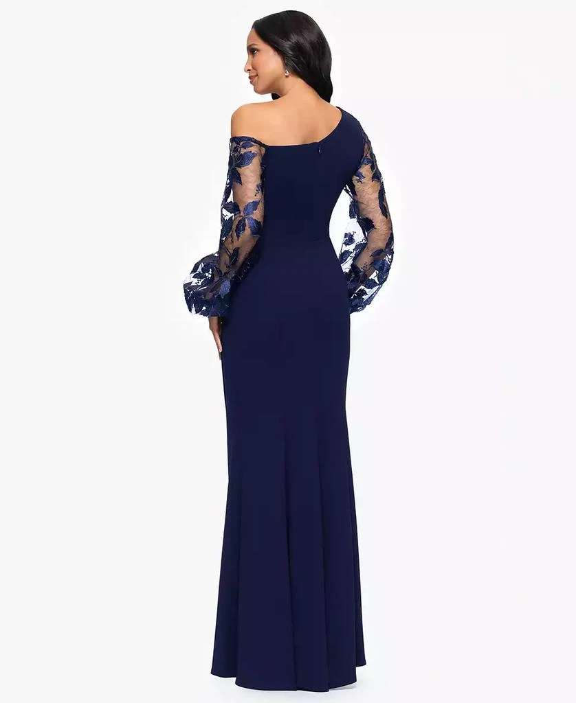 Betsy & Adam Petites Scuba Crepe Asymmetrical-Neck Long Dress 2