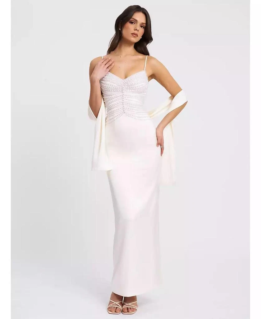 Miss Circle Women
s Karmen Pearl Top Pencil Slip Gown with Scarf 5