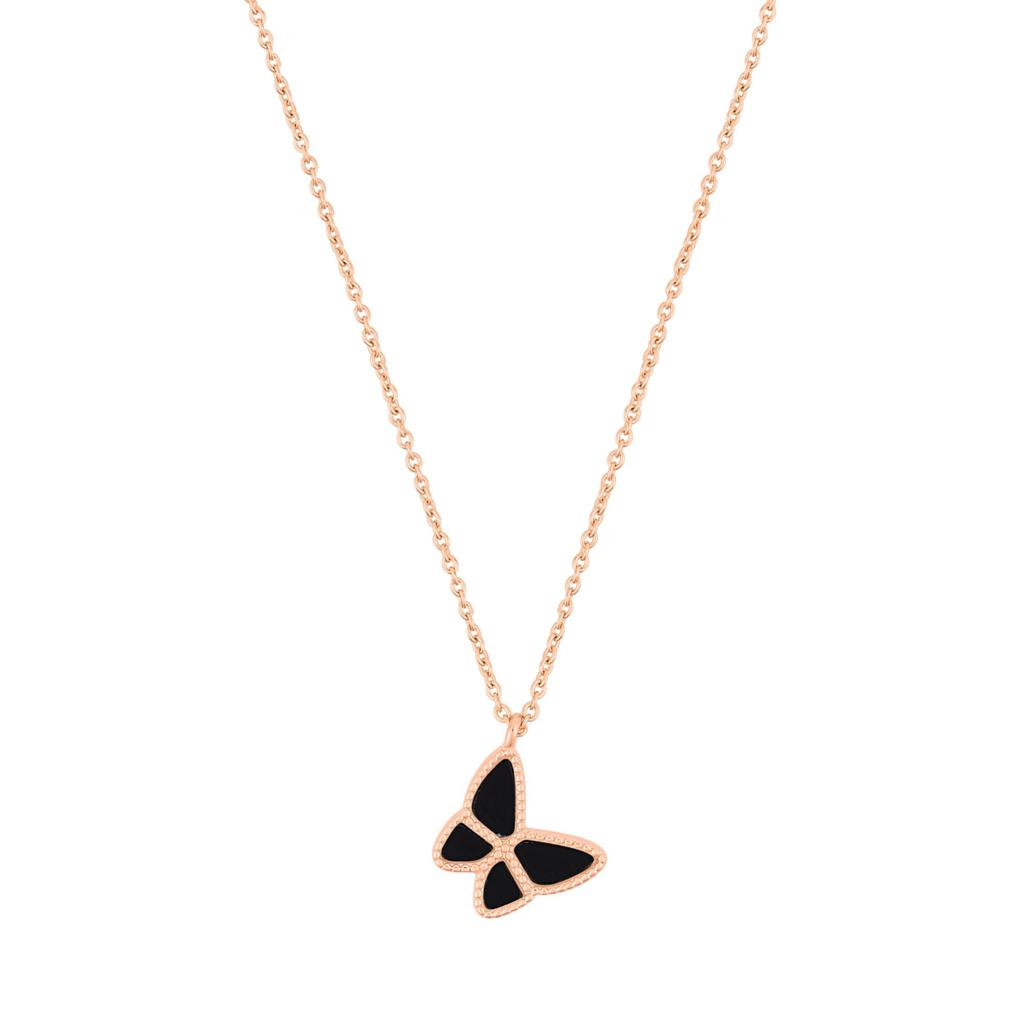 ADORNIA 14k Rose Gold Plated Black Butterfly Necklace