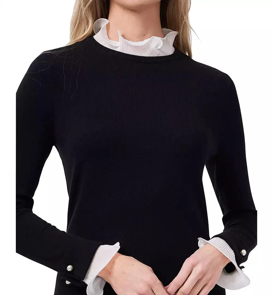 CeCe Women's Ruffle Collar & Sleeve Imitation Pearl Trim Sweater Dress 3