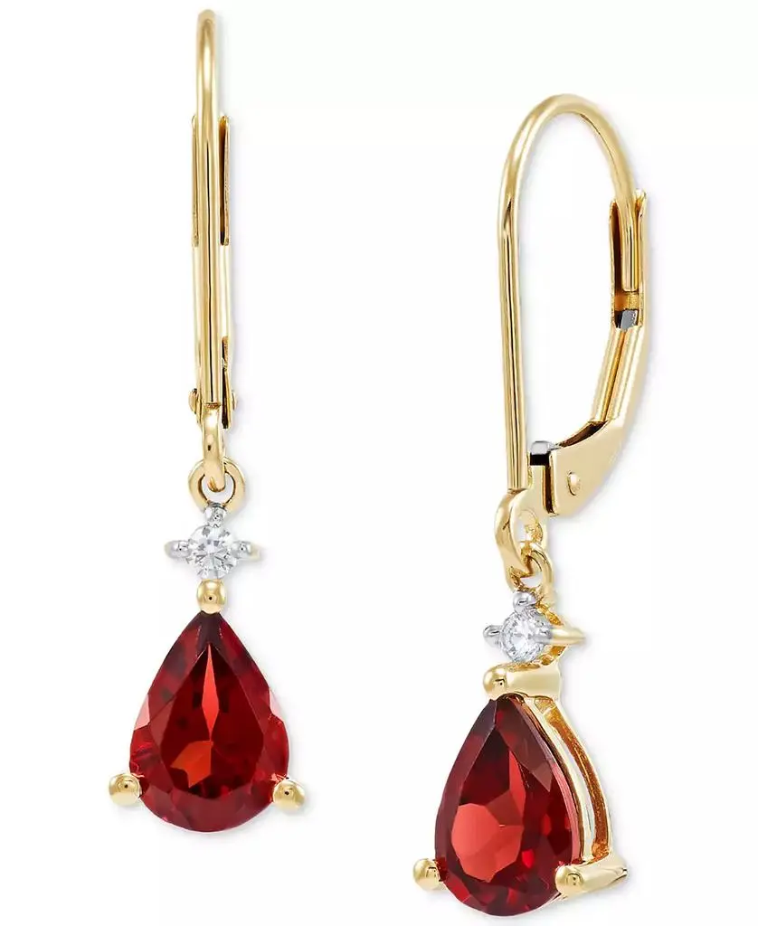Macy's Garnet (1-3/4 ct. t.w.) & Diamond (1/20 ct. t.w.) Leverback Drop Earrings in 14k Gold