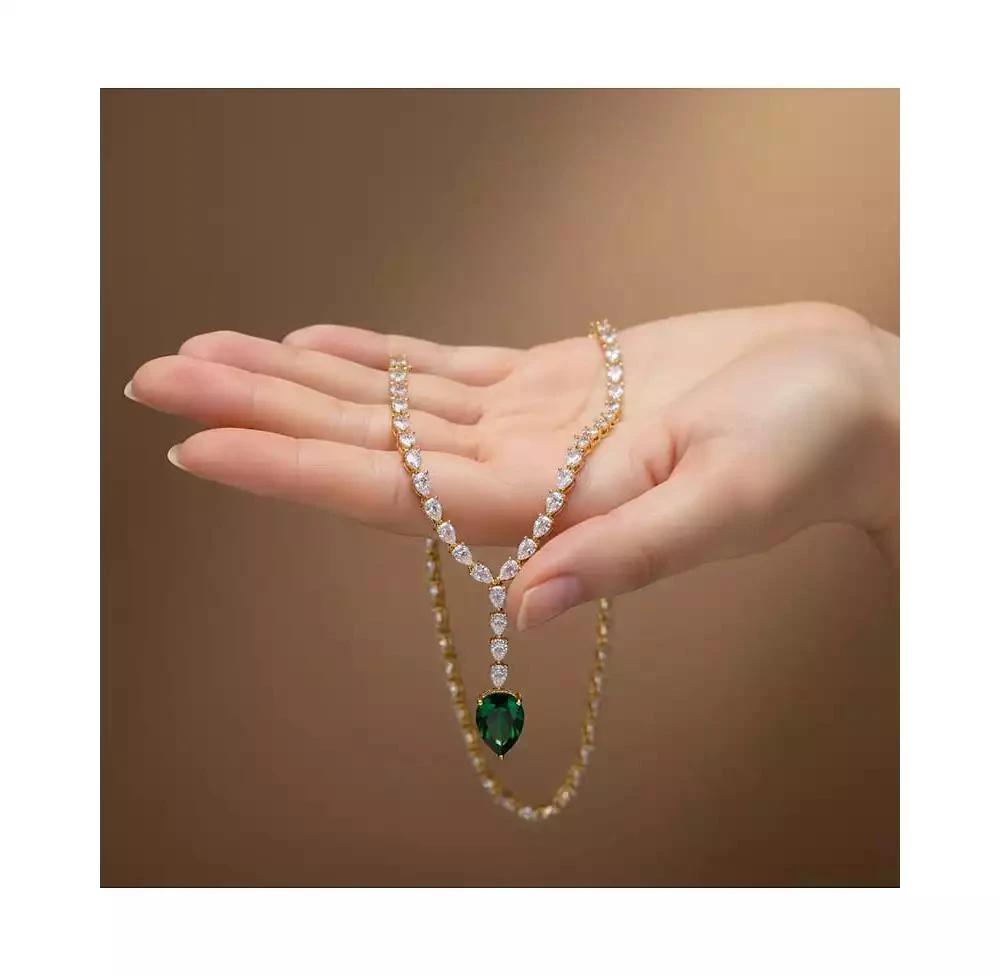 Genevive Timeless 14K Gold Plated Pear-cut Cubic Zirconia Tennis Necklace 4