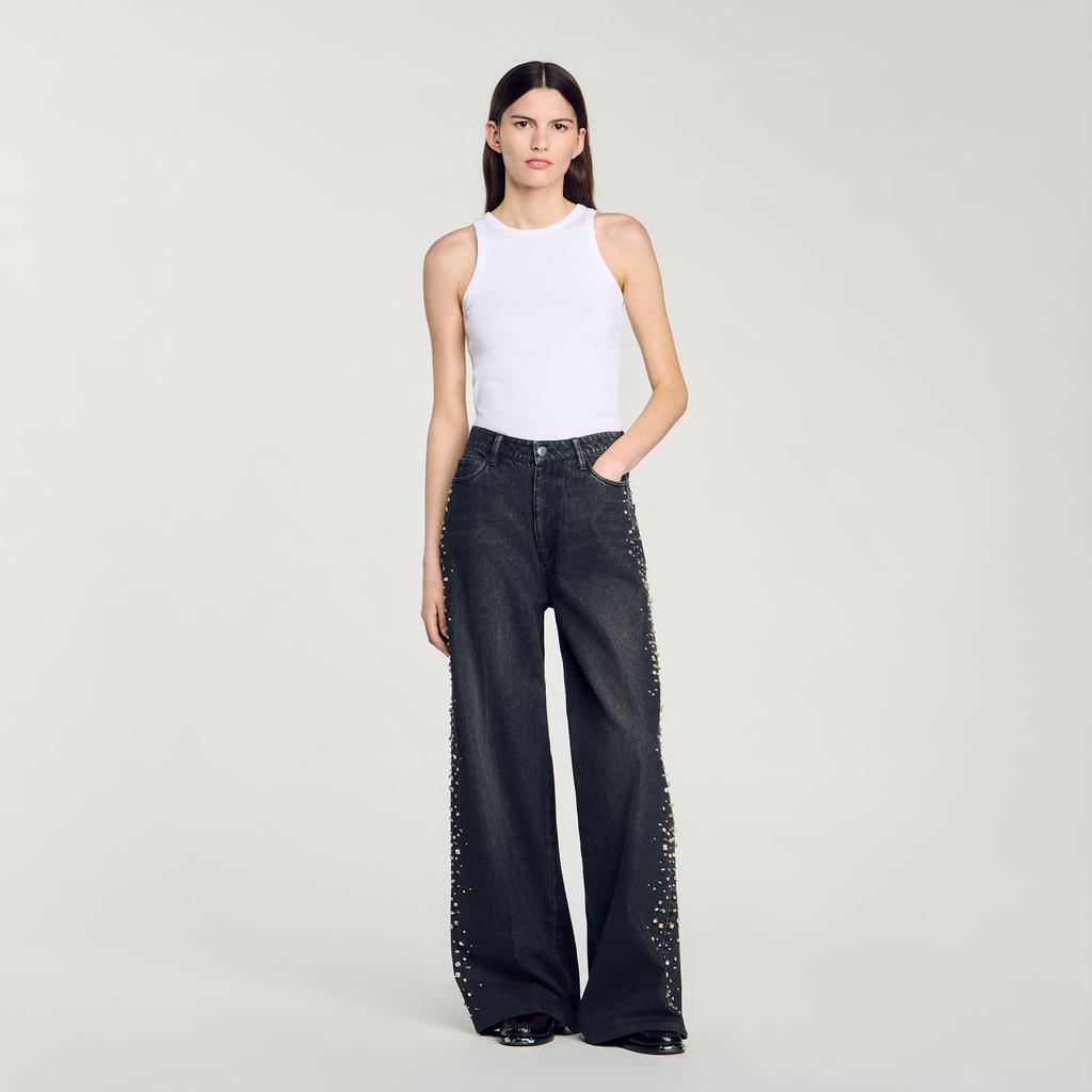 Sandro Wide-leg rhinestone jeans