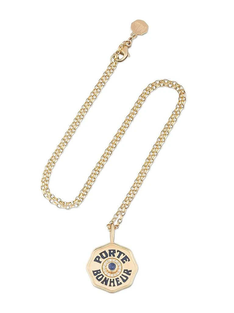 Marlo Laz Je Porte Bonheur 14K Yellow Gold, Blue Sapphire,
0.15 TCW Diamond Mini Pendant Necklace 2