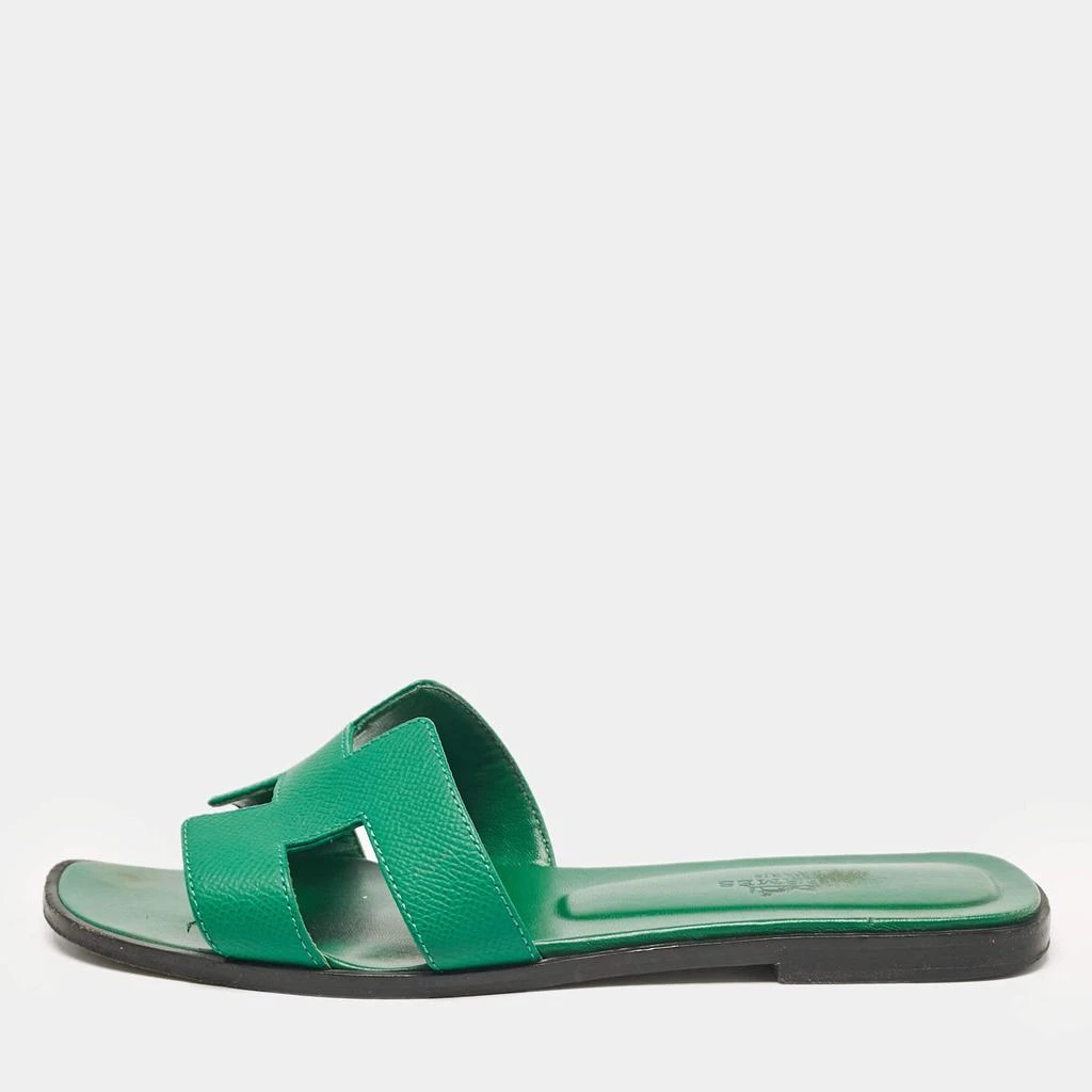 Hermes Hermes Green Leather Oran Slide Sandals Size 37 1