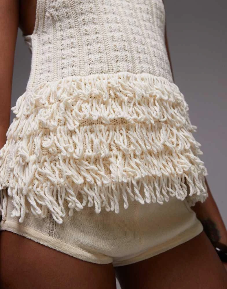 Mango Mango crochet fringed vest in white 4