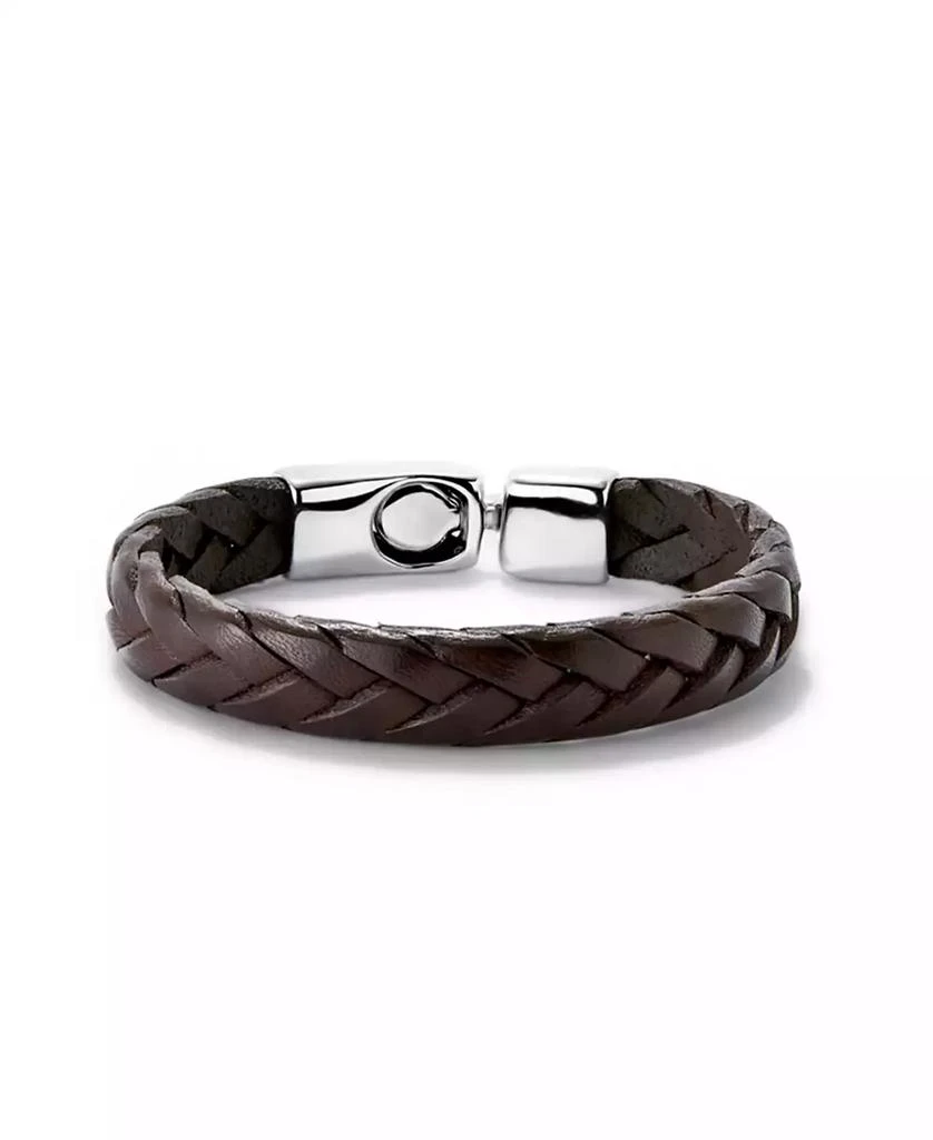 UNOde50 Cognac Braided Leather Bracelet with Sterling Silver-Plated Metal Alloy Clasp