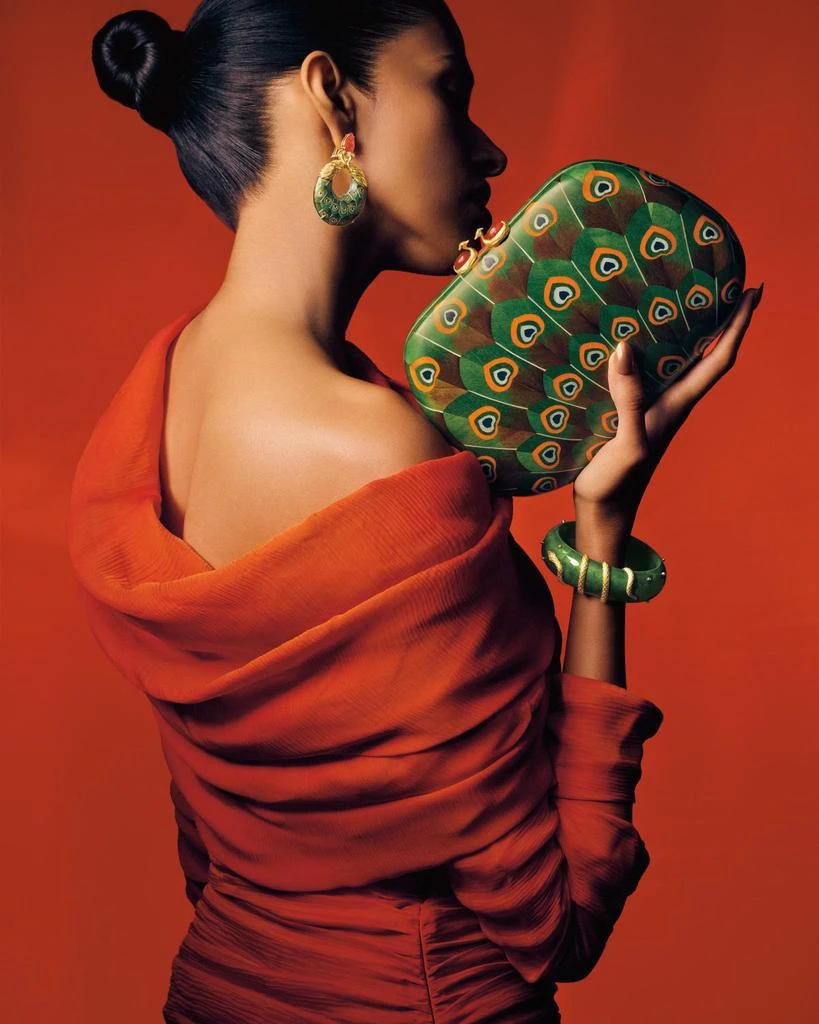 Silvia Furmanovich 18K Yellow Gold Green Lacquered Snake Marquetry Bangle Bracelet with Diamonds 2