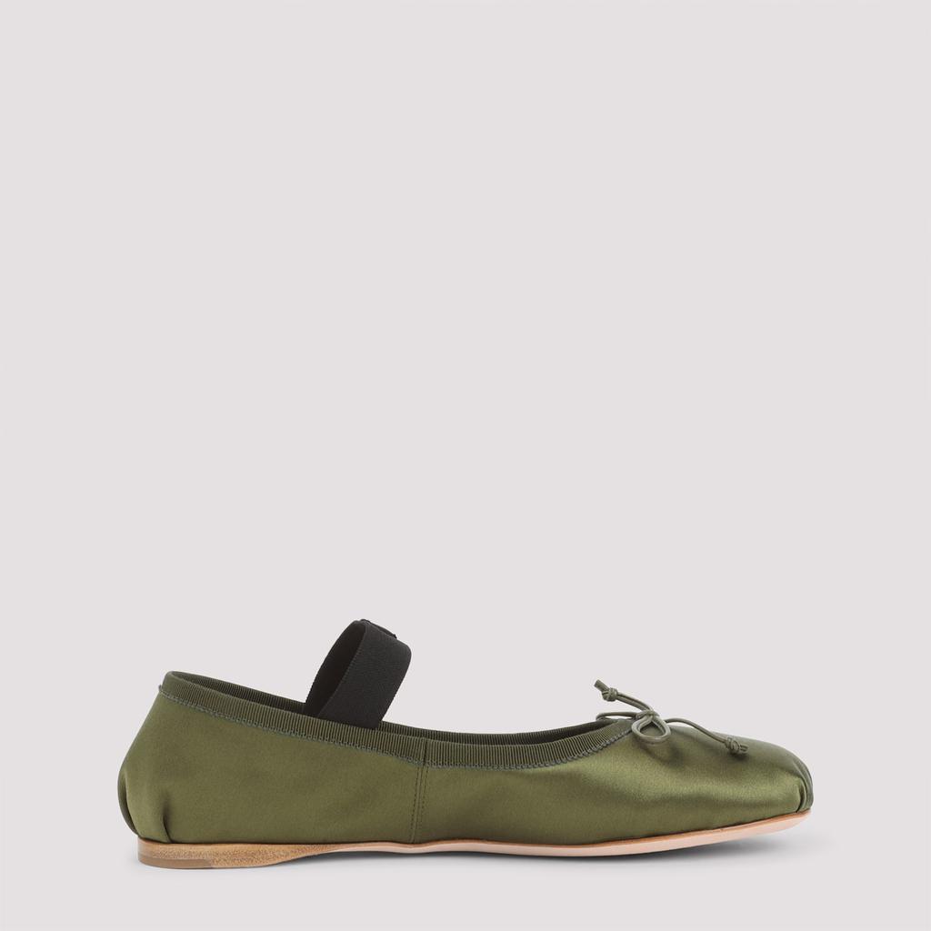 バレエシューズ MiuMiu Army green satin ballerinas Miu Miu Olive Green Satin Ballerinas - Shoes - BeyondStyle