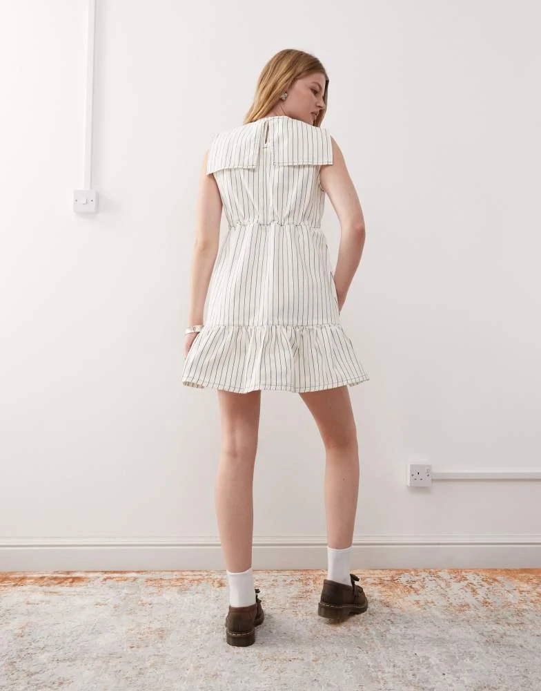 Reclaimed Vintage Reclaimed Vintage mini denim dress with sailor collar and frill hem in ecru pinstripe 3