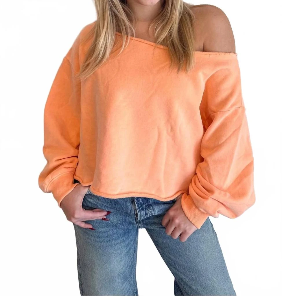 LE LIS Cozy Off Shoulder Sweatshirt In Orange
