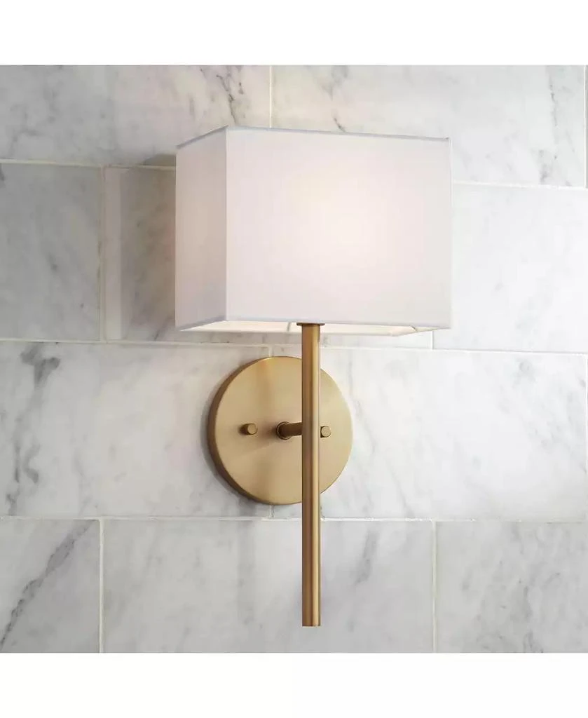 Possini Euro Design Modern Wall Sconce Lighting Warm Brass Hardwired 16 1/4" High Fixture Rectangular Linen Bedroom Home Living Room