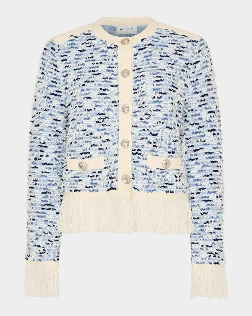 Milly Fringed Textured Tweed Cardigan 1