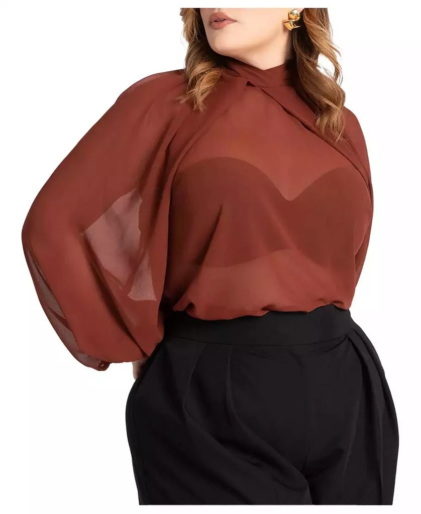 ELOQUII Women's Draped Sleeve Chiffon Top