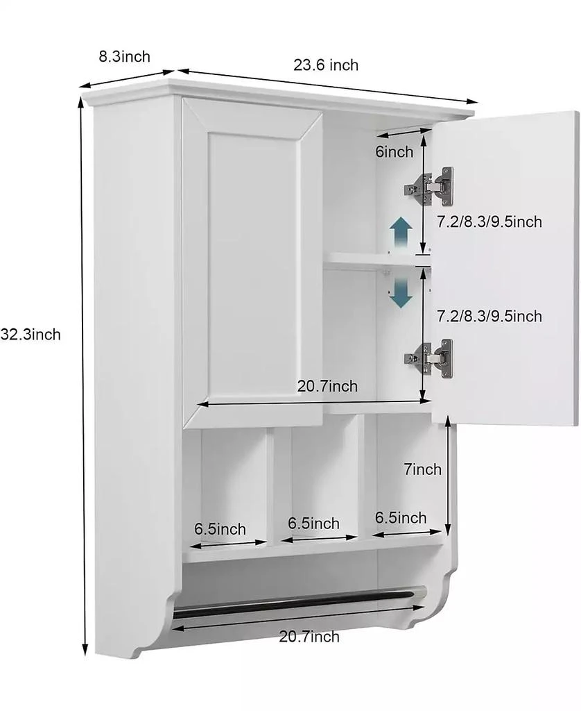 Vanirror 23x32" White Bathroom Wall Cabinet with Towel Bar
Adjustable Shelves - Over Storage for Bath, Kitchen, Laundry 3
