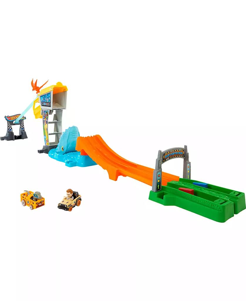Hot Wheels RacerVerse Jurassic World Blue's Raptor Rush Track Set with 2 Toy Die-Cast Vehicles