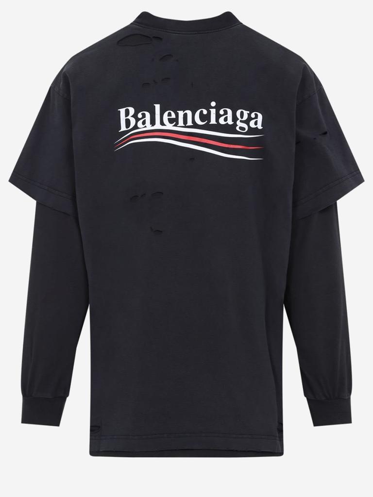 【BALENCIAGA】BLACK ダメージレイヤード コットンTシャツ Balenciaga Two-tone Cotton Layered T-shirt - T-Shirts