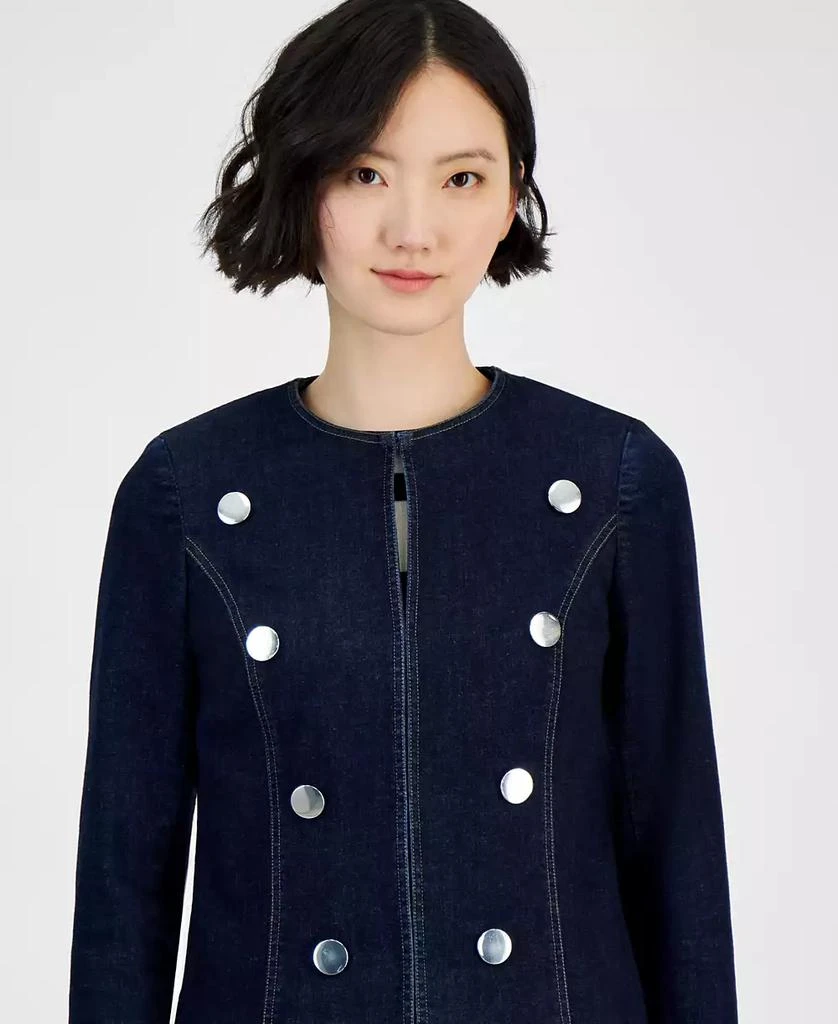 Anne Klein Women's Kiss Front Long-Sleeve Denim Jacket 3