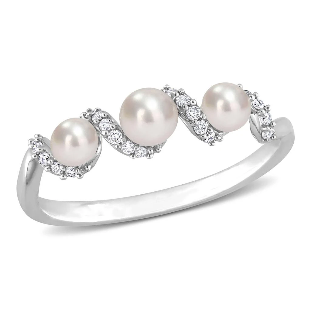 Mimi 
Max Cultured Freshwater Pearl and 1/10 CT TDW Diamond Swirl Ring in 14k White Gold