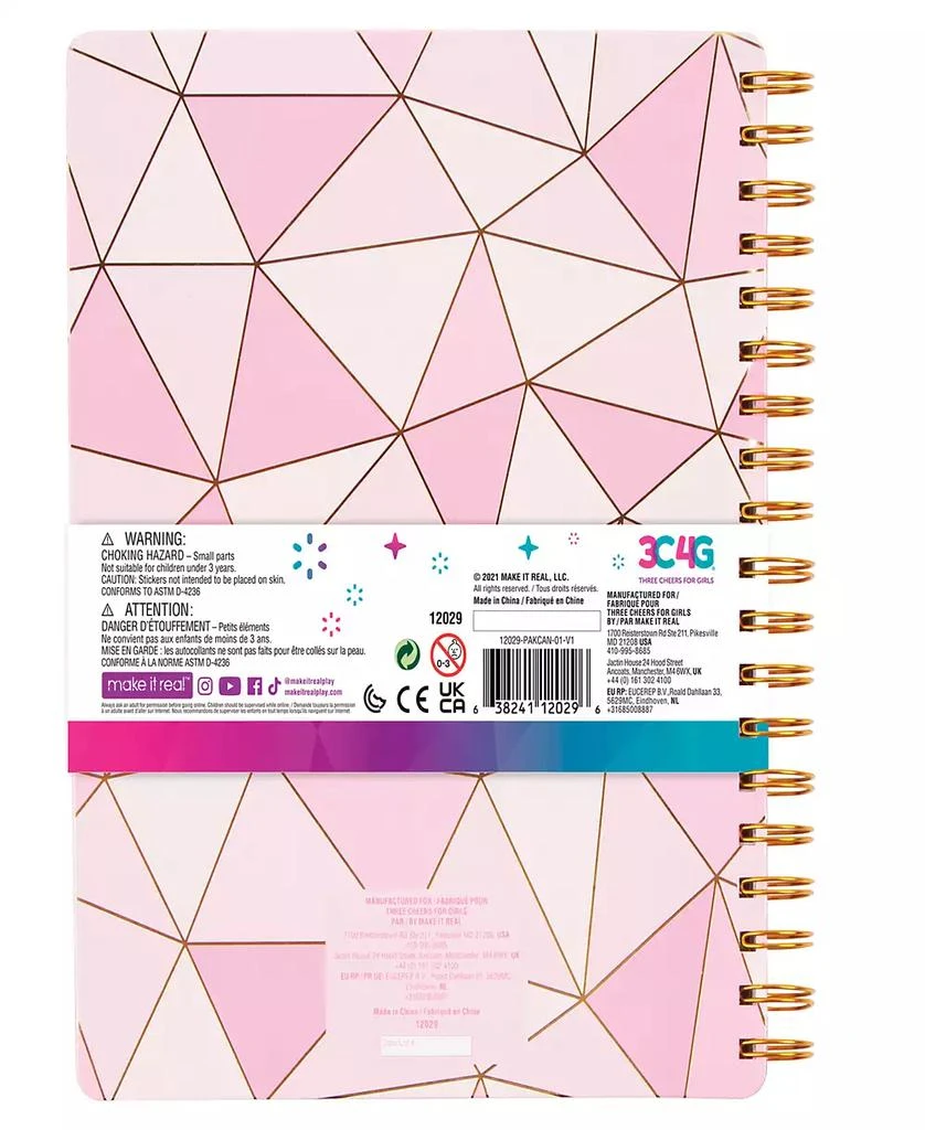 Three Cheers For Girls 3C4G Pink Gold-Tone All-in-1 Sketching Set Make It Real, Tweens Girls, Journal Art 200 Page Book, Take Notes in Class, Sketch Doodle, Spark Creativity 2