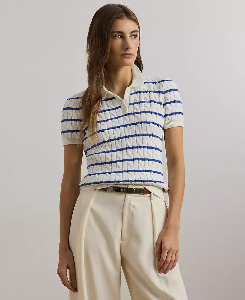 Ralph Lauren Women's Striped Cable-Knit Cotton Polo Sweater, P/XS-