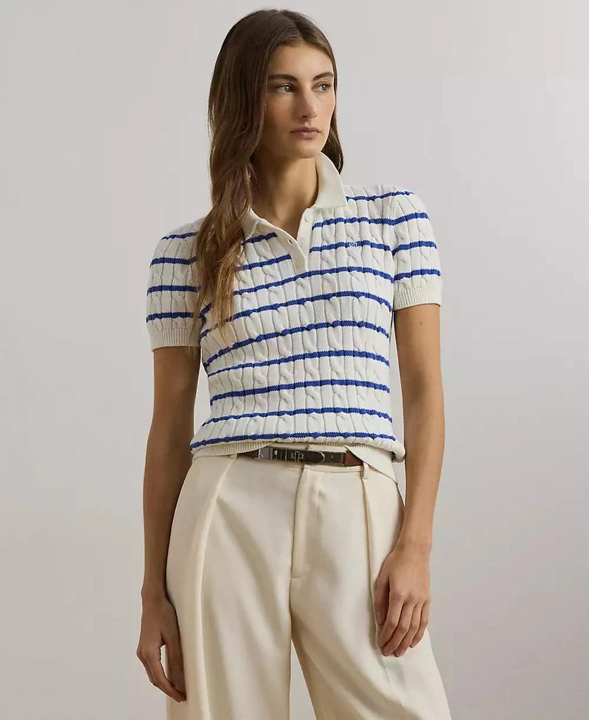 Ralph Lauren Women's Striped Cable-Knit Cotton Polo Sweater, P/XS- 1