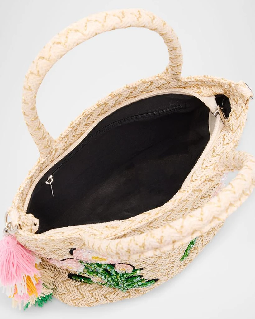 Bari Lynn Kid's Floral Embroidered Raffia Tote Bag with Tassel 4