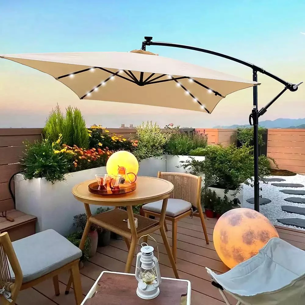 Streamdale Furniture Streamdale Solar Powered LED Patio Umbrella, 8 Ribs, Crank and Cross Base 6