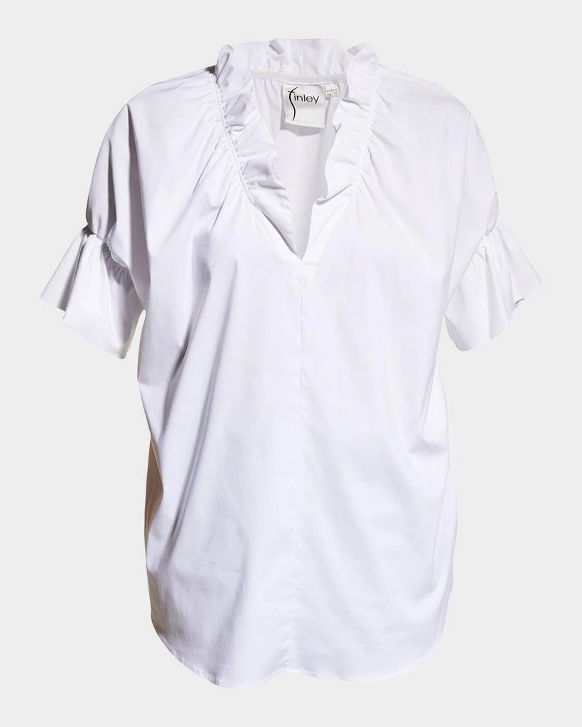 Finley Crosby Flounce Neck & Sleeve Silky Poplin Shirt 1