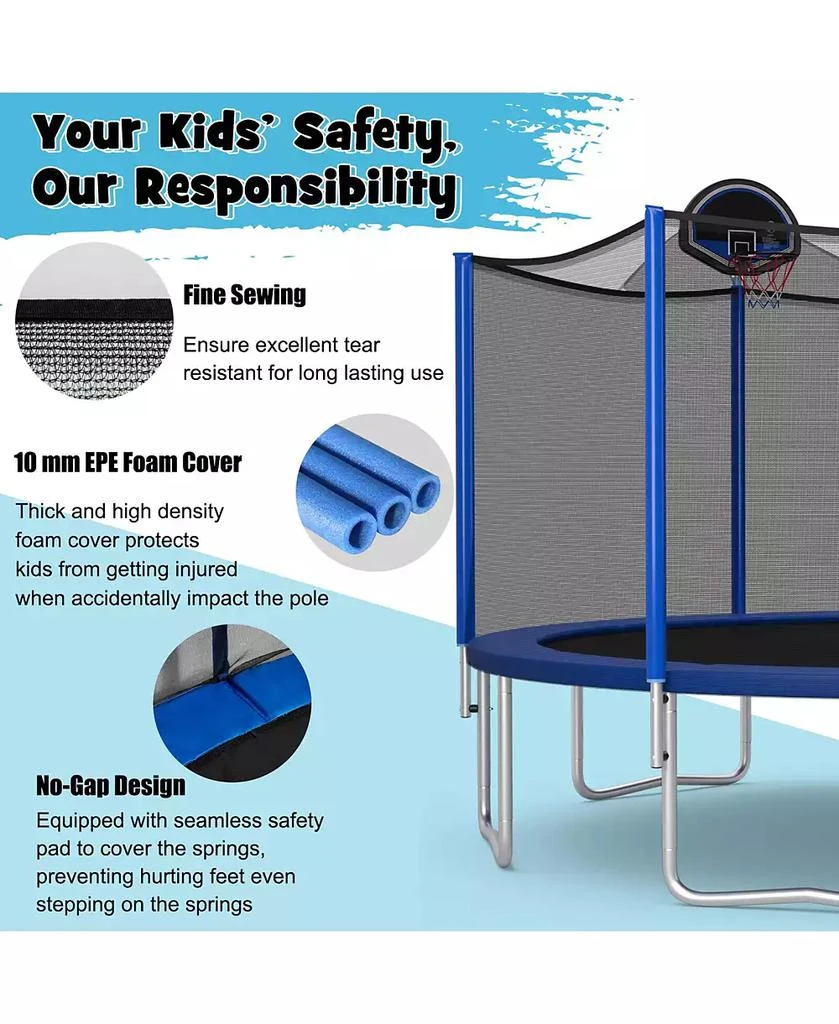 Gymax 15FT Outdoor Large Trampoline Safety Enclosure Net w/ Basketball Hoop Ladder 6