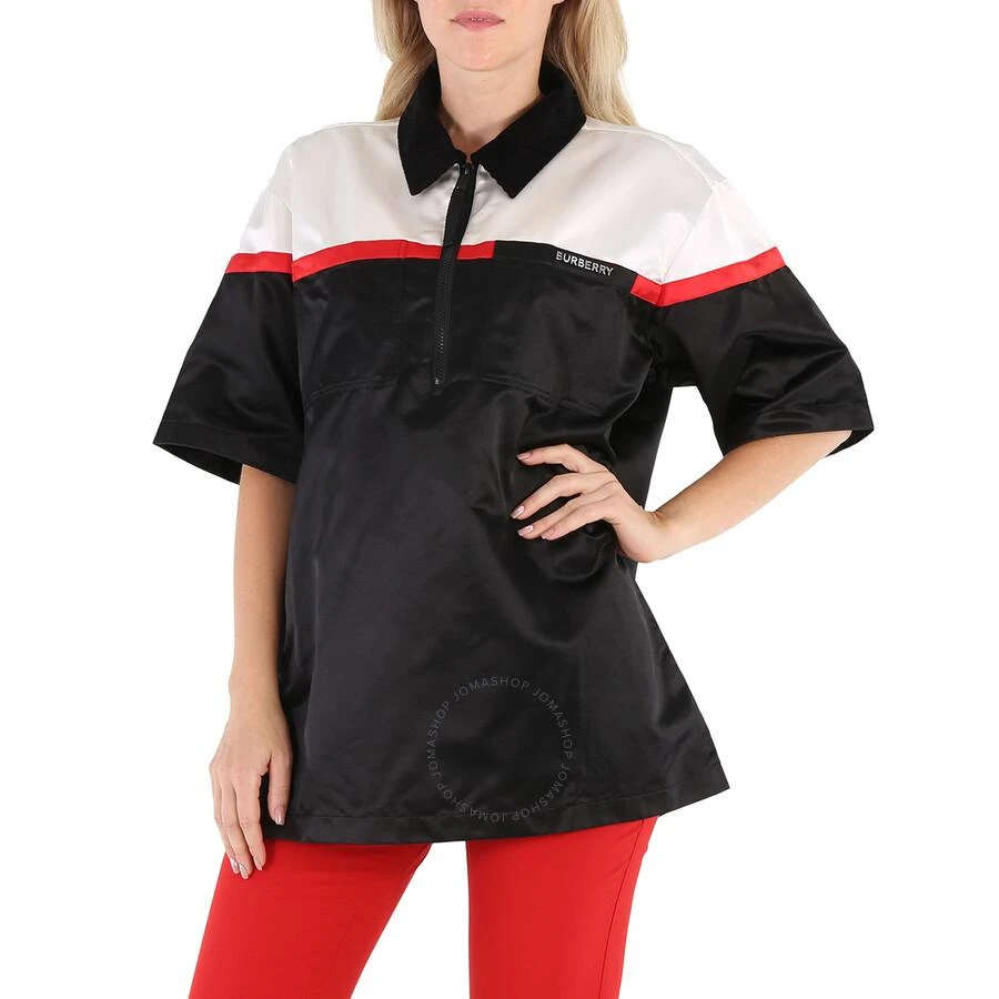 Burberry Ladies Colorblock Silk Satin Oversized Short Sleeve Bowling Shirt 1