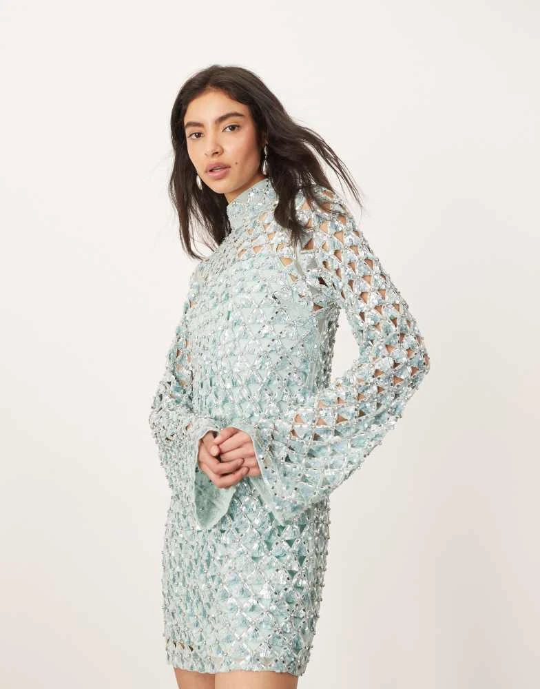 ARRANGE embellished geo cut work long sleeve mini dress in light blue  On  Sale Now with Up to 70% Off | Discover Exclusive Deals & Savings at  BeyondStyle  Authentic ARRANGE