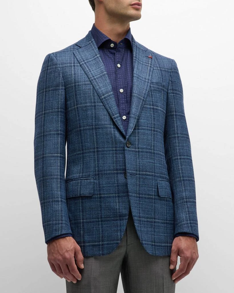 Isaia Men's Blue Windowpane Check Sports Jacket 4