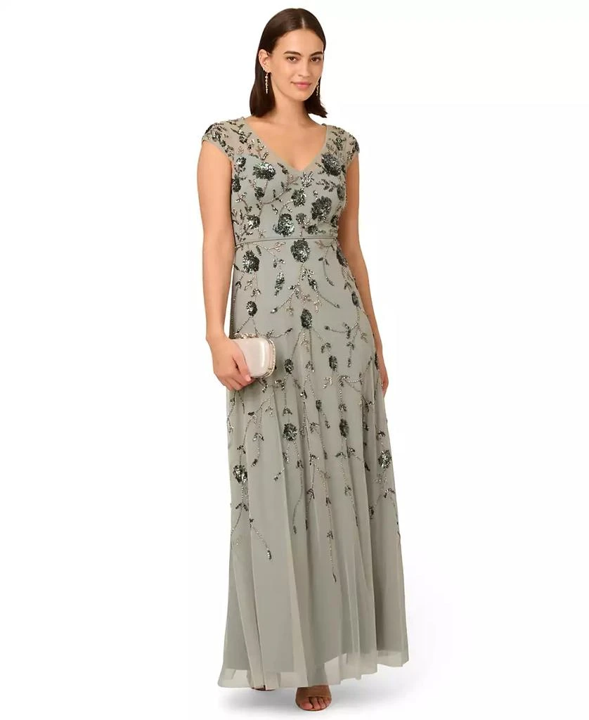 Adrianna Papell Women's V-Neck Beaded Mesh Dress 1