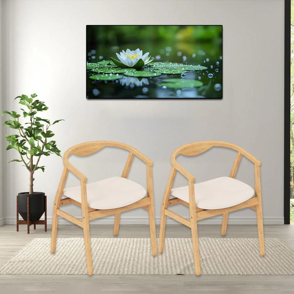 Hivvago Bamboo Accent Chair with Curved Backrest and Arm Supports -Set of 2