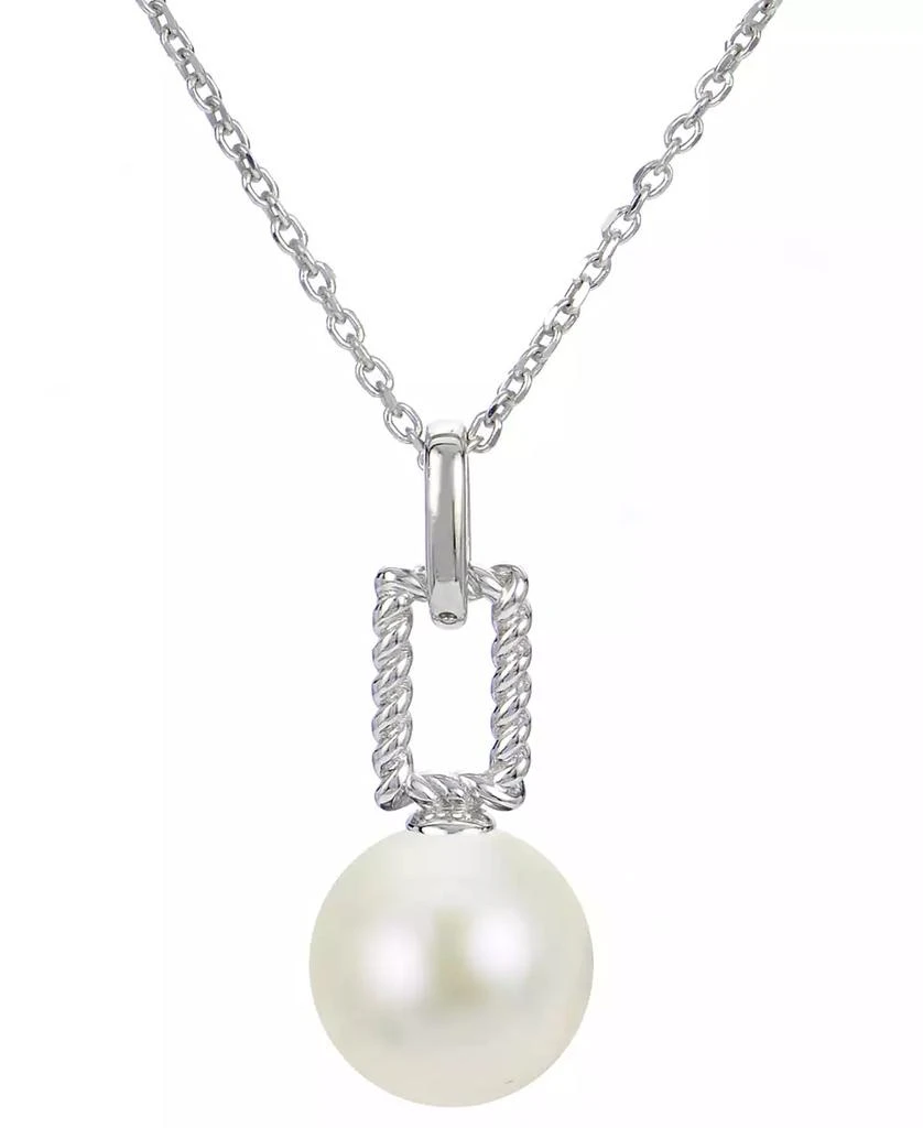 Macy
s Cultured Freshwater Pearl (9mm) Twist Square Pendant Necklace in Sterling Silver, 16" + 2" extender