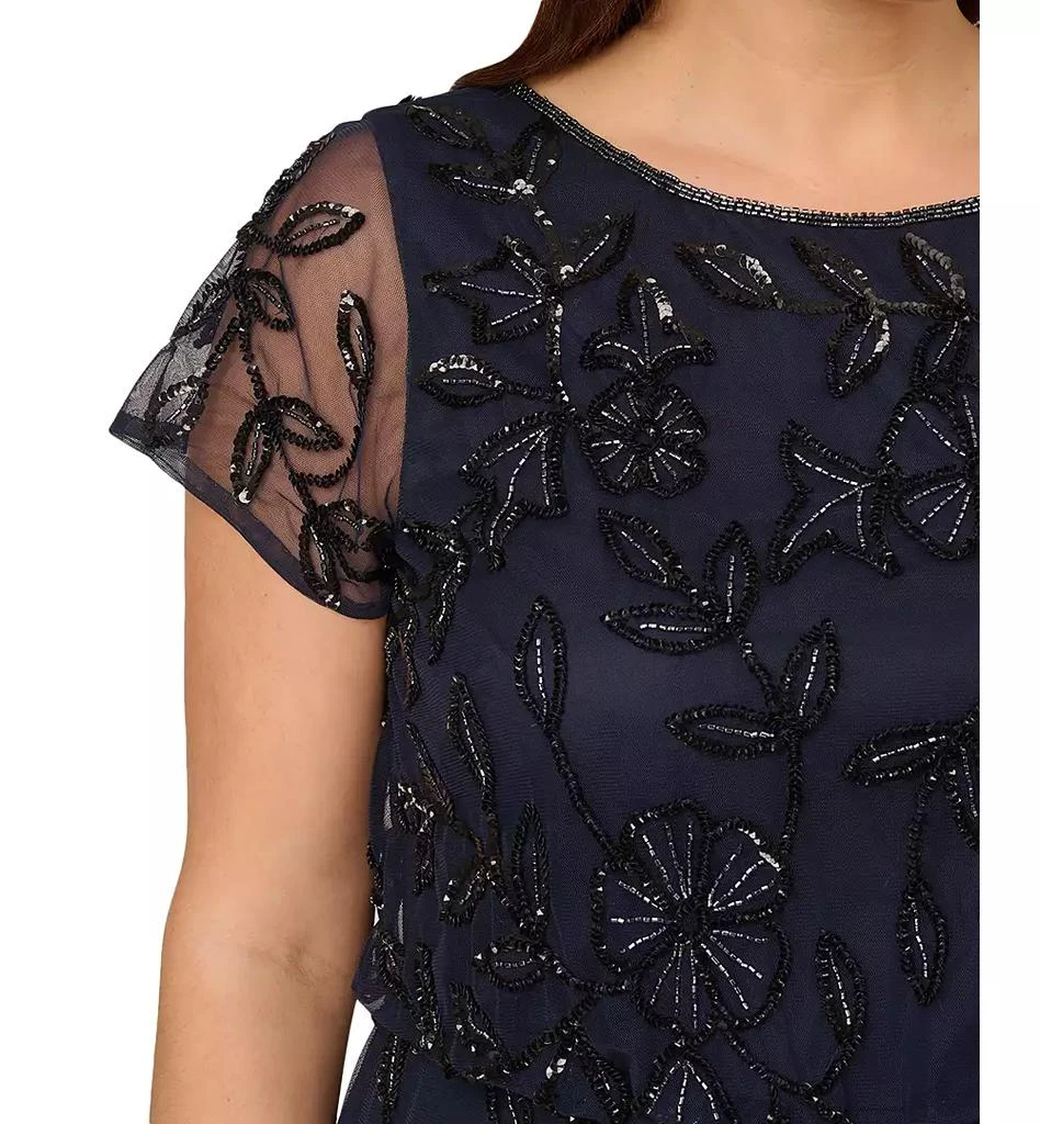 Adrianna Papell Plus Size Blouson Beaded Short-Sleeve Gown 4