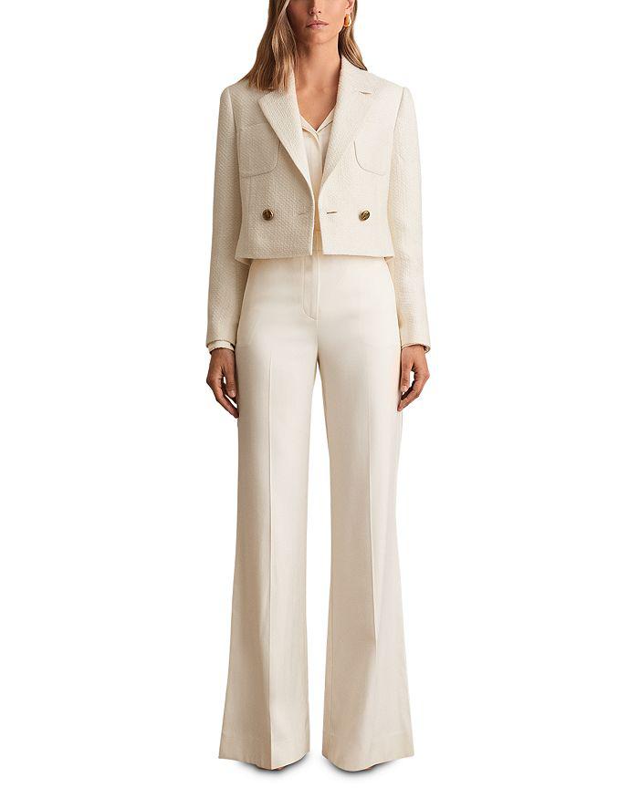 REISS Mia Cropped Double Breasted Textured Blazer White