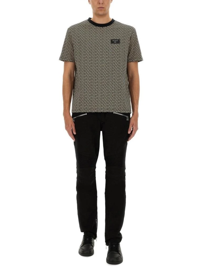 Balmain Geometric Jacquard T-Shirt With Subtle Logo Patch 2
