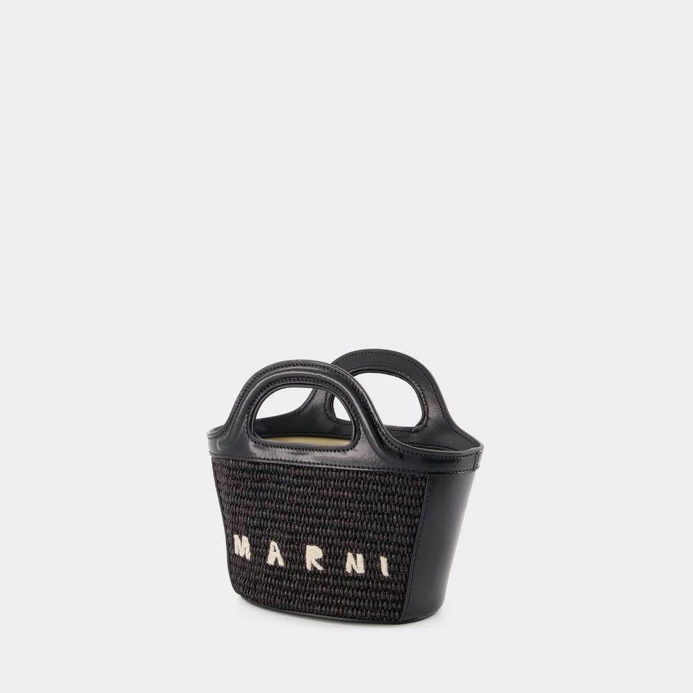 Marni BLACK LEATHER AND STRAW MICRO TROPICALIA SUMMER HANDBAG 2