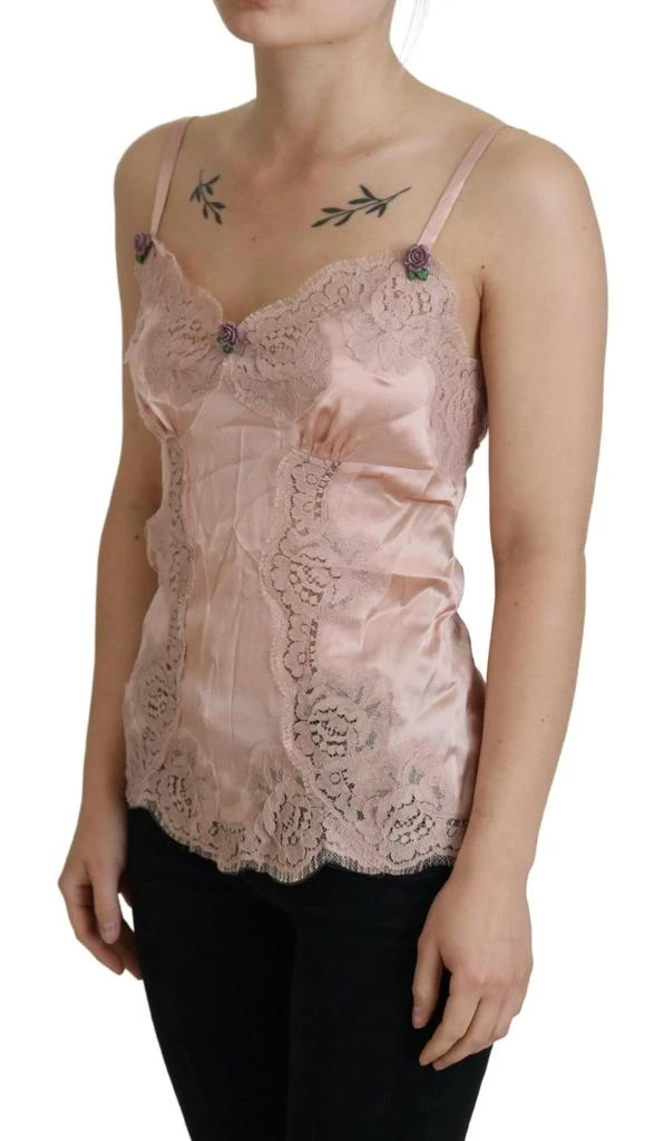 Dolce & Gabbana Pink Satin Lace Roses Tank Top Lingerie 2
