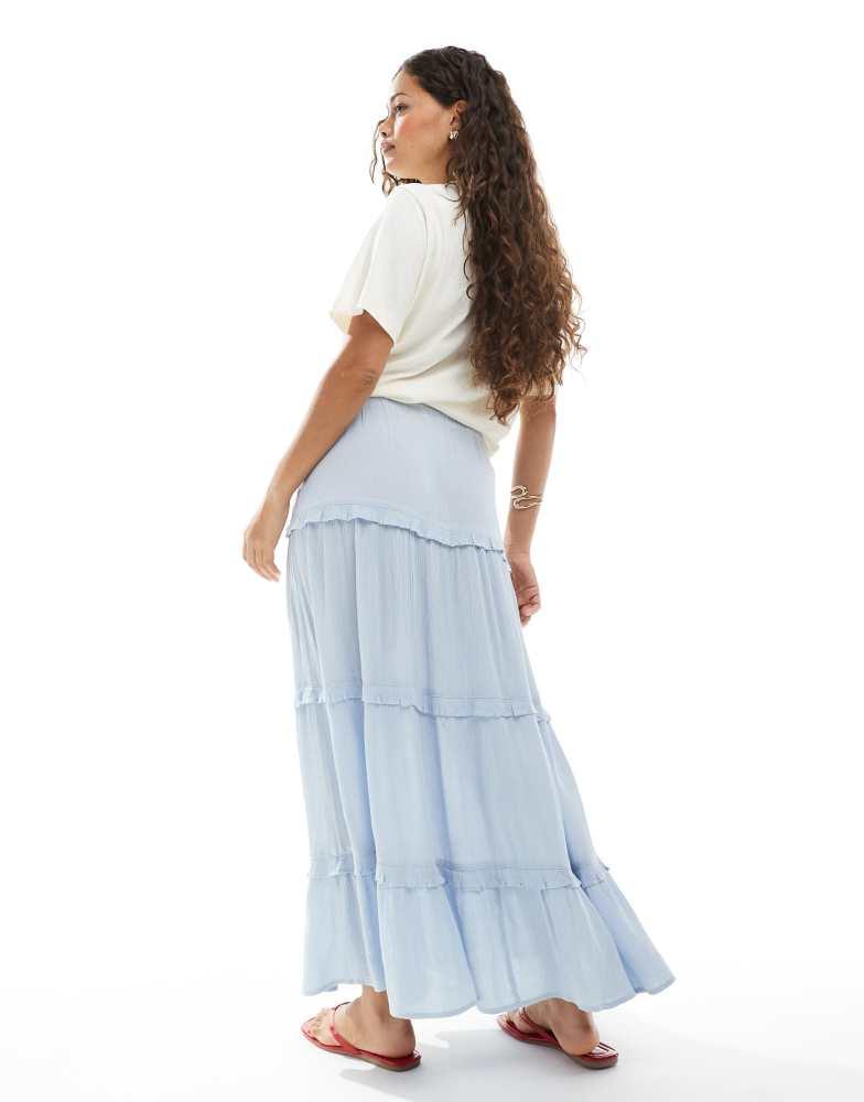 Miss Selfridge Miss Selfridge Petite tiered cheesecloth maxi skirt in light blue