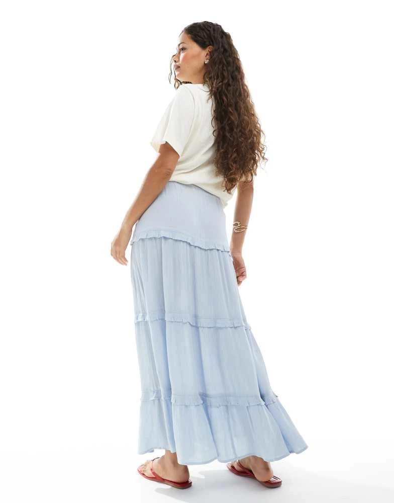 Miss Selfridge Miss Selfridge Petite tiered cheesecloth maxi skirt in light blue 2