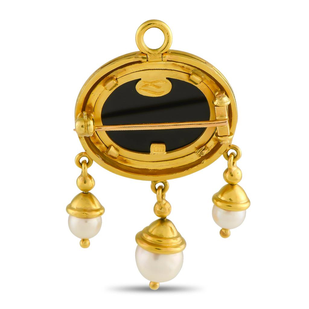 Elizabeth Locke 18K Yellow Gold and Pearl Intaglio Medusa Brooch  EL02-050825