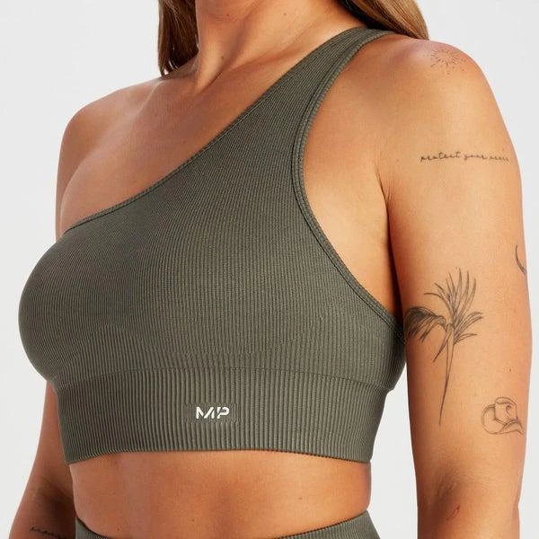 MP MP Women's Tempo Rib Seamless Asymmetric Bra - Taupe Green 4