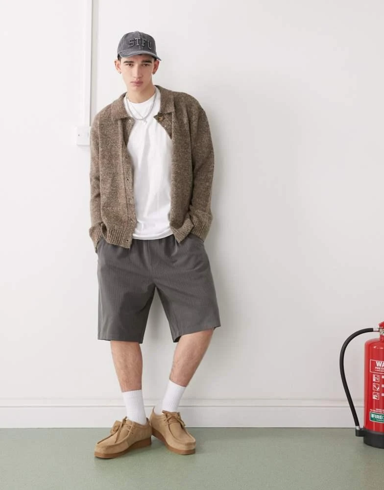 COLLUSION COLLUSION tailored longline shorts in pinstripe 1