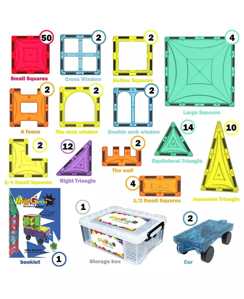 Mag-Genius 108 Piece Magnetic Building Blocks With Two Bonus Pieces 6
