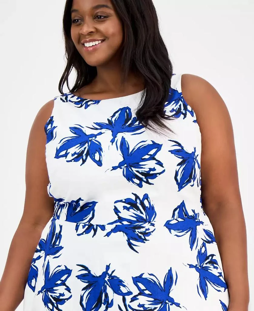 Anne Klein Plus Size Floral-Print Linen-Blend Fit & Flare Dress 4