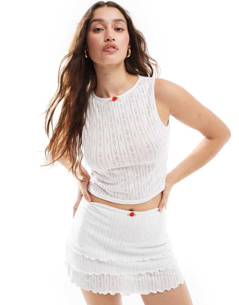 Daisy Street Daisy Street tank top with rosebud in white pointelle co-ord